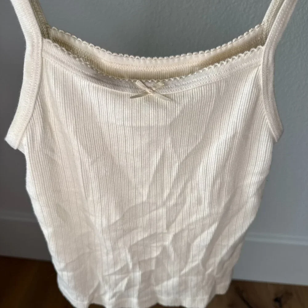 Brandy Melville Ribbed Bow Tank Top • Dainty • EU Made • 100% Cotton • Ivory - Picture 8 of 9